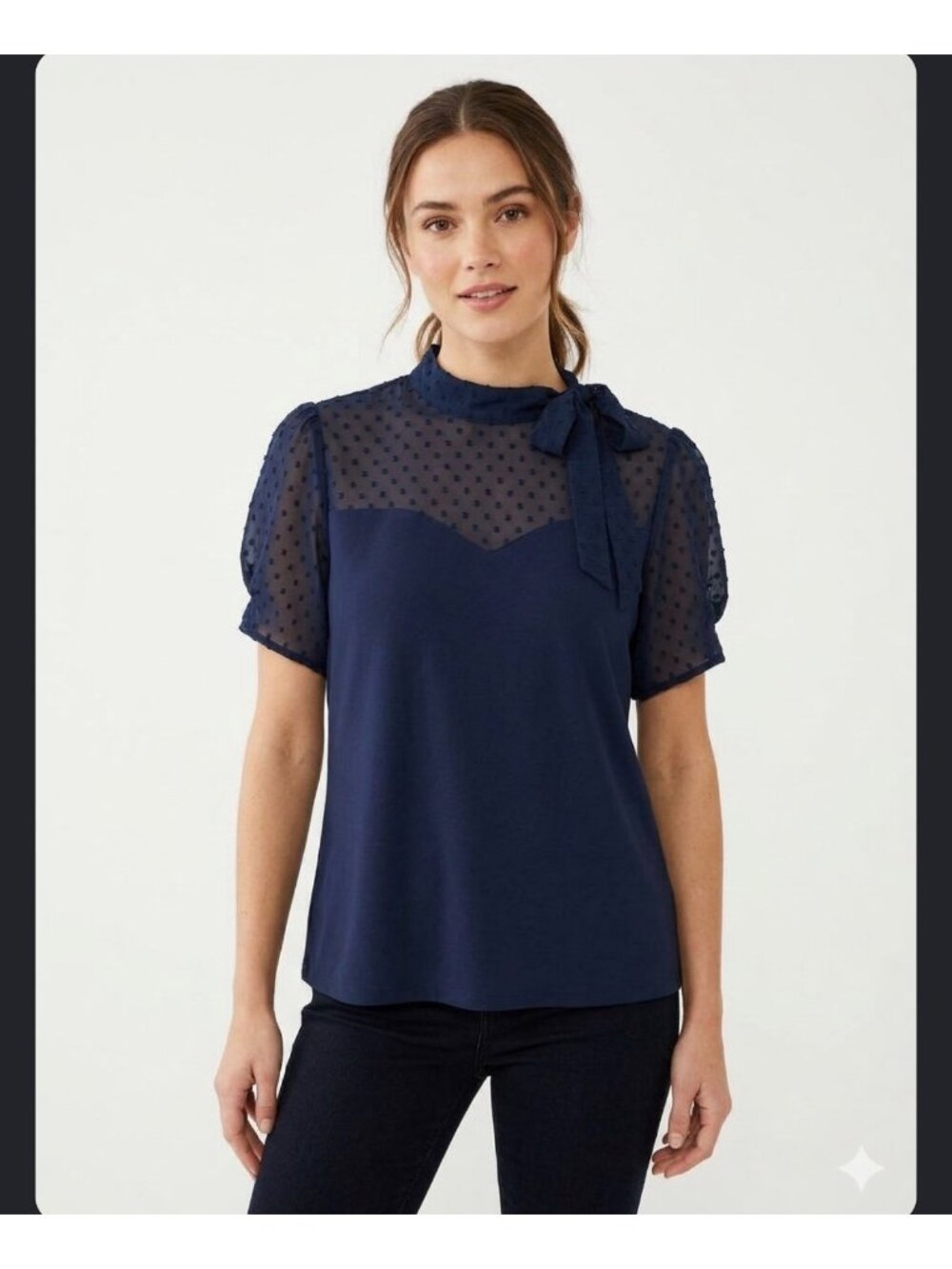 Perseption Concept navy blue short sleeve blouse size L NWT